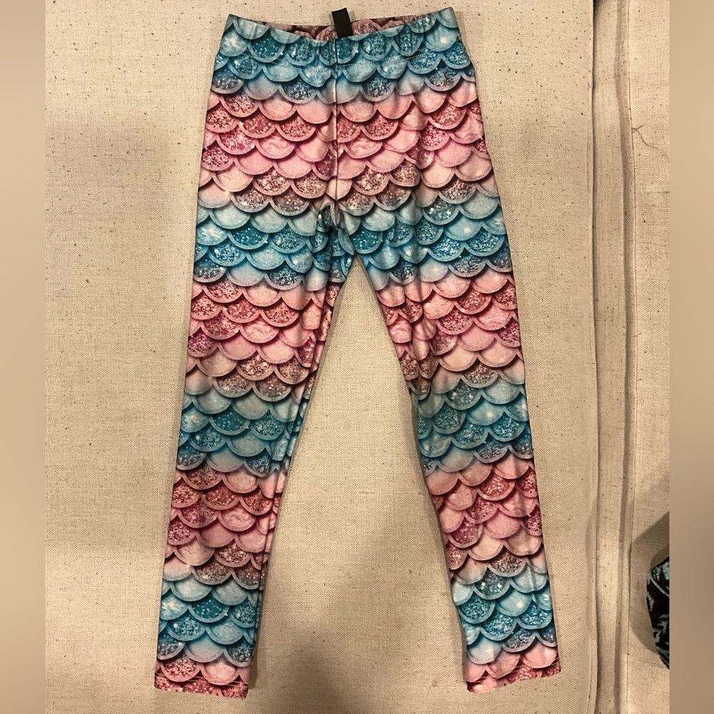 PixieLane Pink and Blue Mermaid Scale Kids Leggings size 2